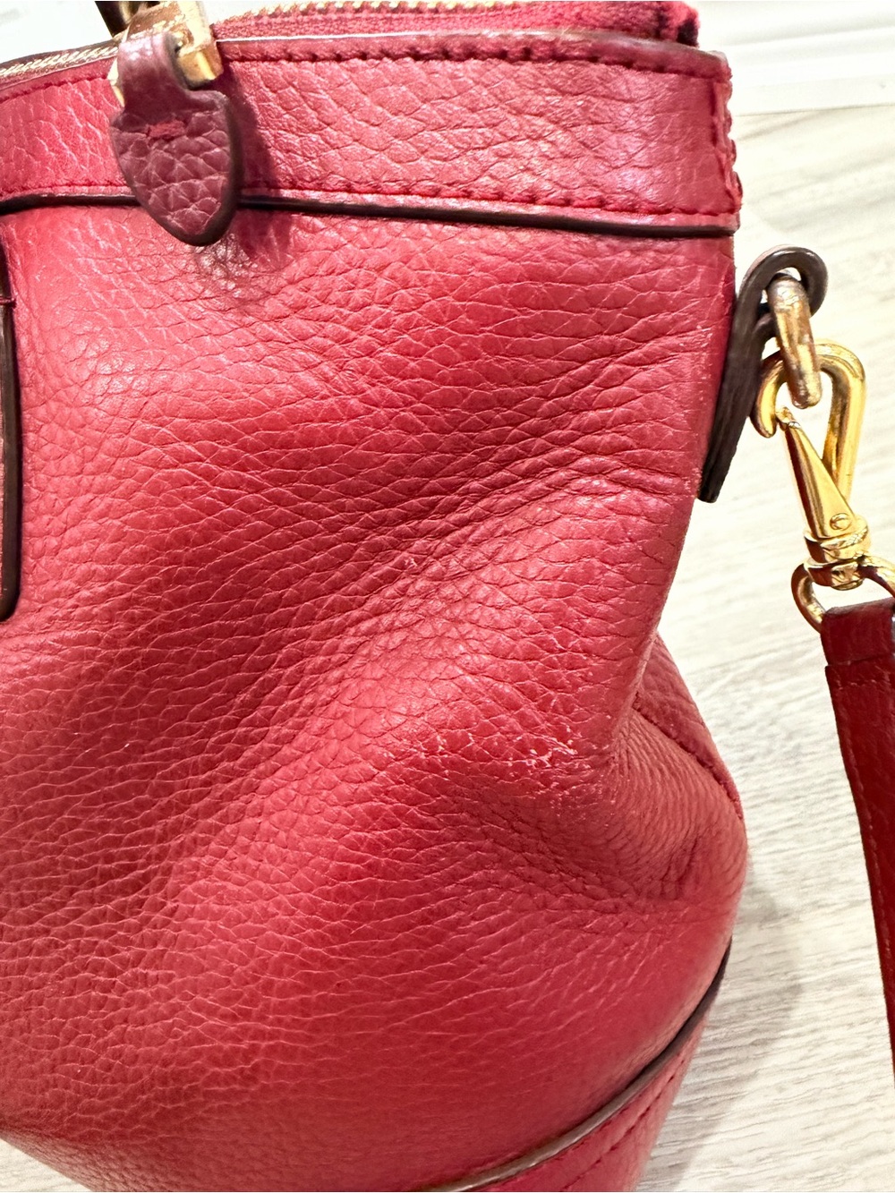 Ralph Lauren Burgundy Pebbled Leather Satchel with Gold Hardware - Picture 6 of 15